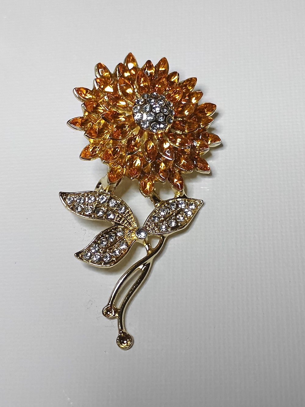 Orange Crystal Flower Brooch